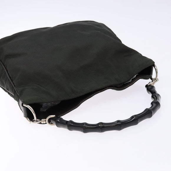 GUCCI Bamboo Shoulder Bag Nylon Khaki Silver 001 1638 Auth 138217