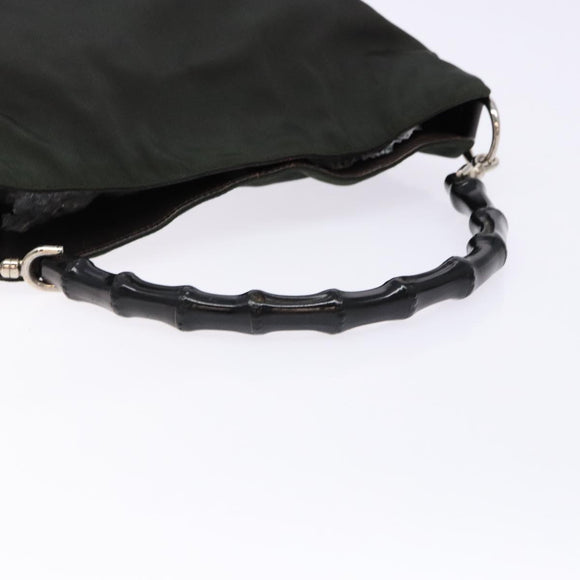 GUCCI Bamboo Shoulder Bag Nylon Khaki Silver 001 1638 Auth 138217