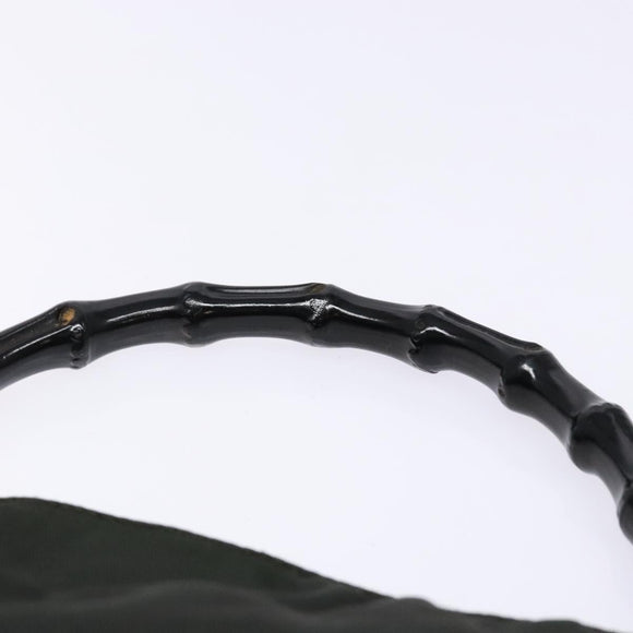 GUCCI Bamboo Shoulder Bag Nylon Khaki Silver 001 1638 Auth 138217