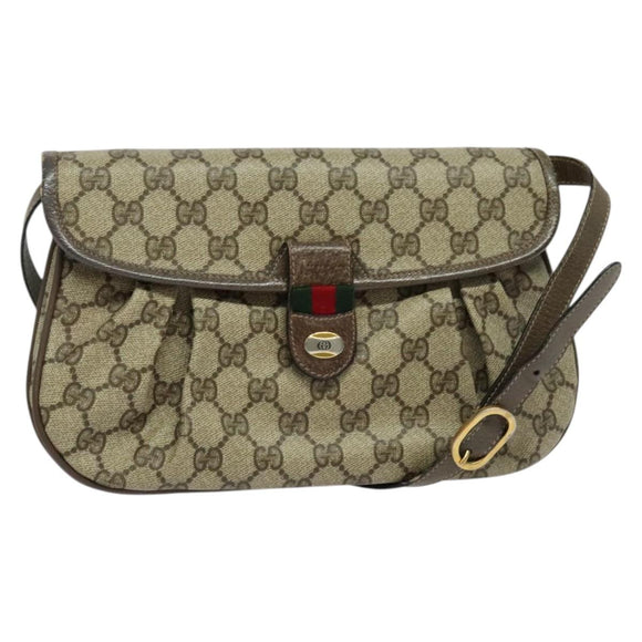 GUCCI GG Supreme Web Sherry Line Bag PVC Beige Gold 14 02 051 Auth 138219
