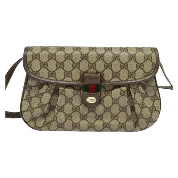 GUCCI GG Supreme Web Sherry Line Bag PVC Beige Gold 14 02 051 Auth 138219