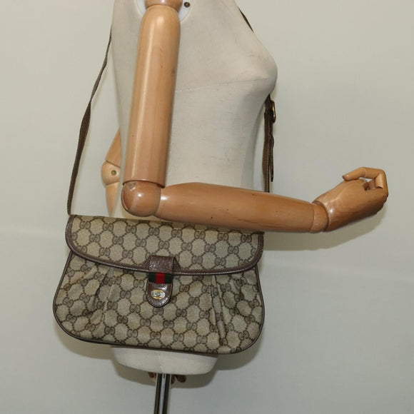 GUCCI GG Supreme Web Sherry Line Bag PVC Beige Gold 14 02 051 Auth 138219
