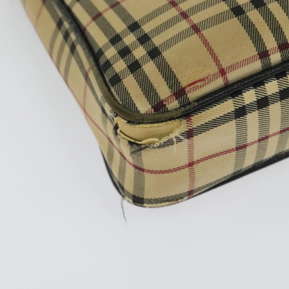 BURBERRY Nova Check Shoulder Bag Canvas Beige Silver Auth 138221