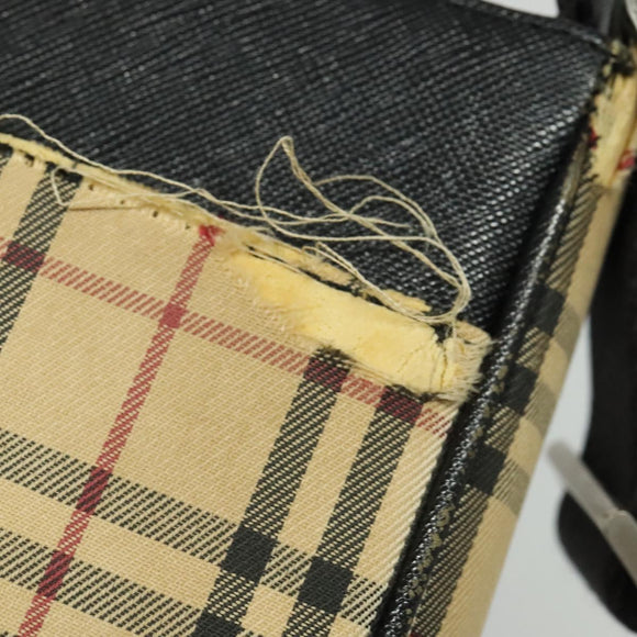 BURBERRY Nova Check Shoulder Bag Canvas Beige Silver Auth 138221