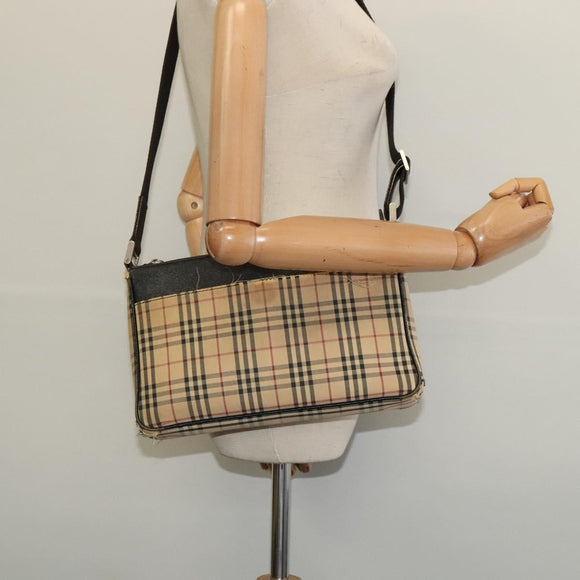 BURBERRY Nova Check Shoulder Bag Canvas Beige Silver Auth 138221