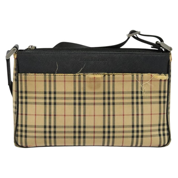 BURBERRY Nova Check Shoulder Bag Canvas Beige Silver Auth 138221