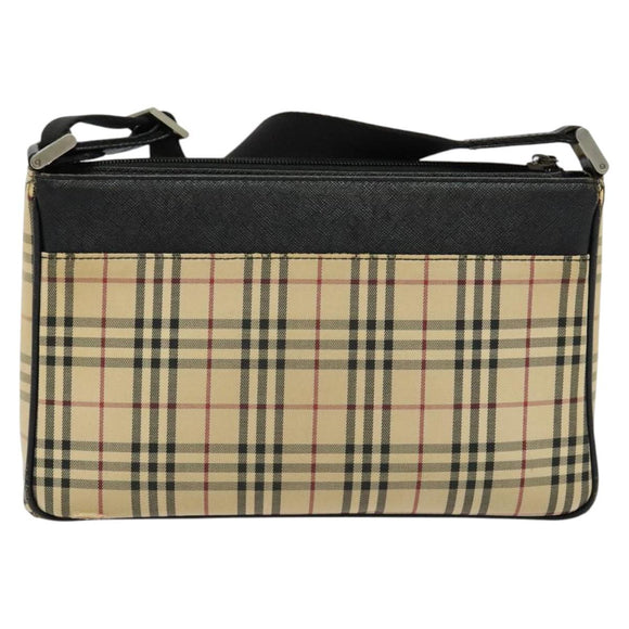 BURBERRY Nova Check Shoulder Bag Canvas Beige Silver Auth 138221