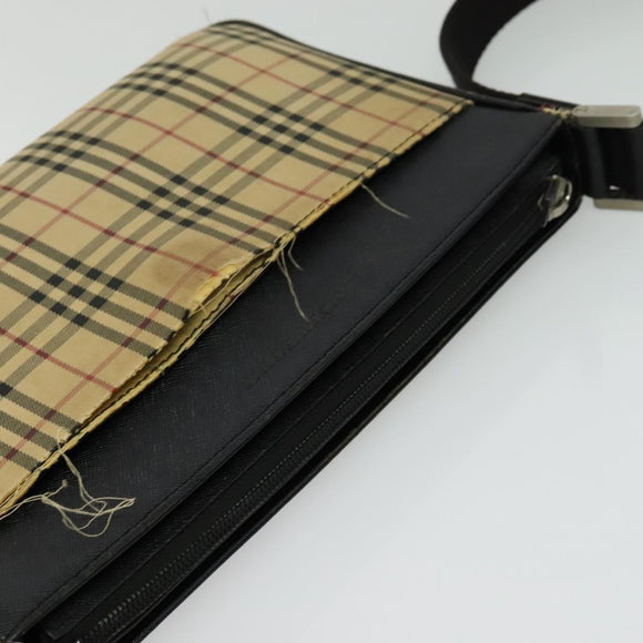 BURBERRY Nova Check Shoulder Bag Canvas Beige Silver Auth 138221