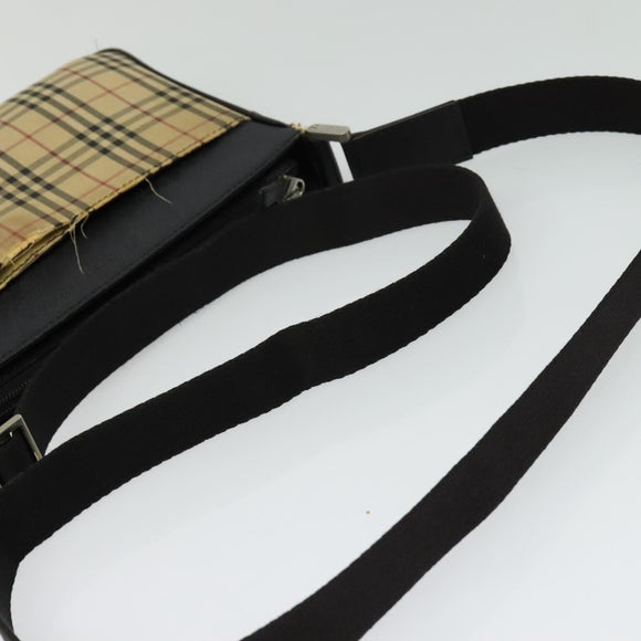 BURBERRY Nova Check Shoulder Bag Canvas Beige Silver Auth 138221