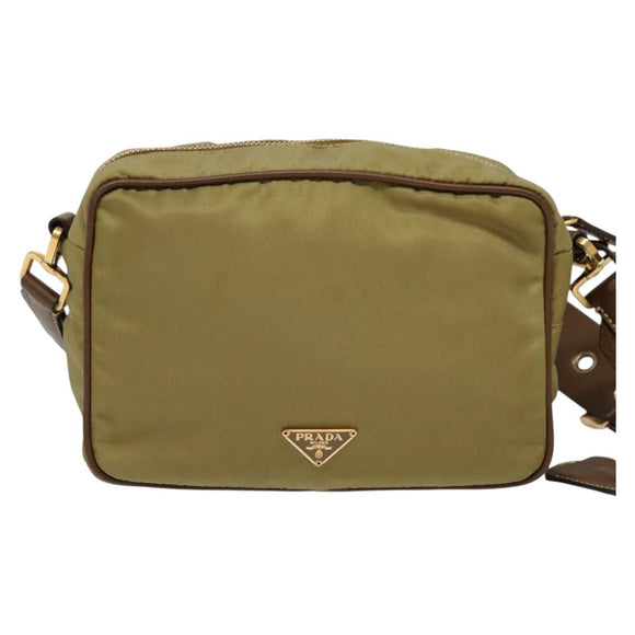 PRADA Shoulder Bag Nylon Beige Gold Auth 138224
