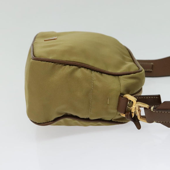 PRADA Shoulder Bag Nylon Beige Gold Auth 138224