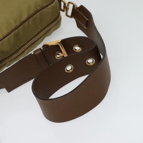 PRADA Shoulder Bag Nylon Beige Gold Auth 138224