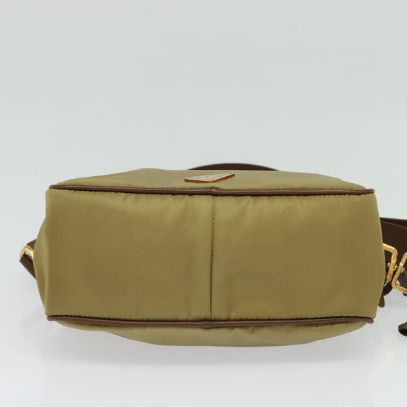 PRADA Shoulder Bag Nylon Beige Gold Auth 138224