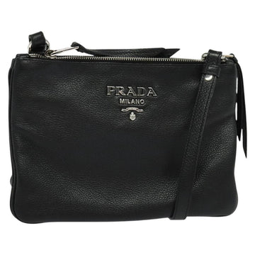 PRADA Shoulder Bag Leather Black Silver Auth 138225