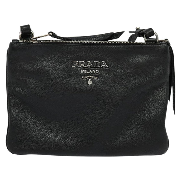 PRADA Shoulder Bag Leather Black Silver Auth 138225