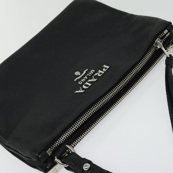 PRADA Shoulder Bag Leather Black Silver Auth 138225