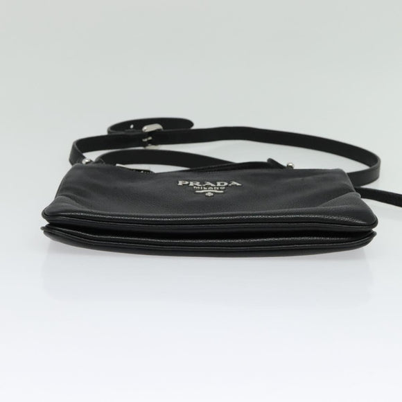 PRADA Shoulder Bag Leather Black Silver Auth 138225