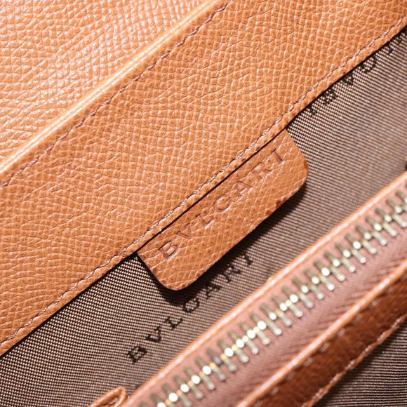 BVLGARI Hand Bag Leather Brown Gold Auth 138226