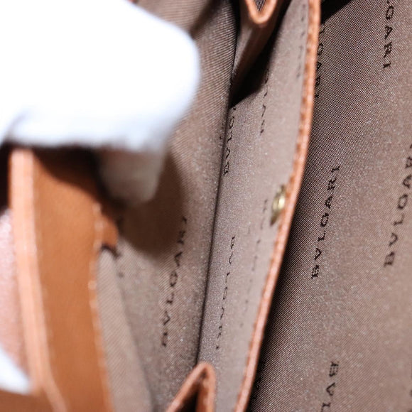 BVLGARI Hand Bag Leather Brown Gold Auth 138226