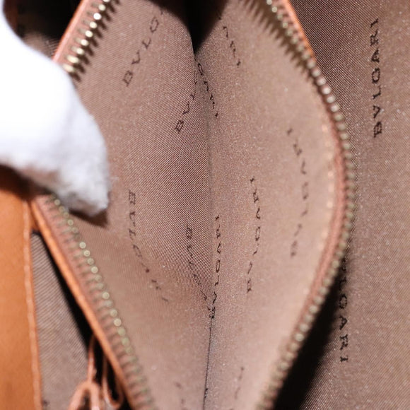 BVLGARI Hand Bag Leather Brown Gold Auth 138226
