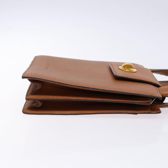 BVLGARI Hand Bag Leather Brown Gold Auth 138226