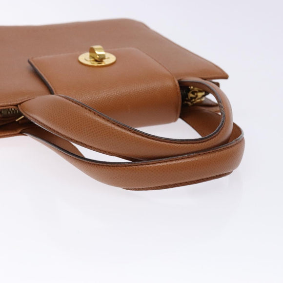 BVLGARI Hand Bag Leather Brown Gold Auth 138226