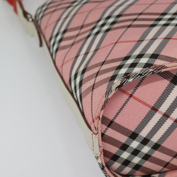 BURBERRY Nova Check Blue Label Shoulder Bag Nylon Pink Silver Auth 138245