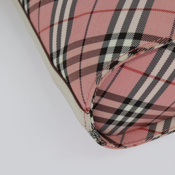 BURBERRY Nova Check Blue Label Shoulder Bag Nylon Pink Silver Auth 138245