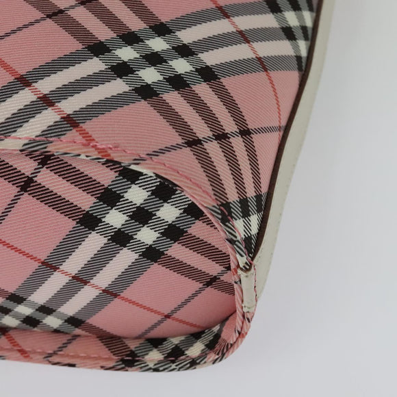 BURBERRY Nova Check Blue Label Shoulder Bag Nylon Pink Silver Auth 138245
