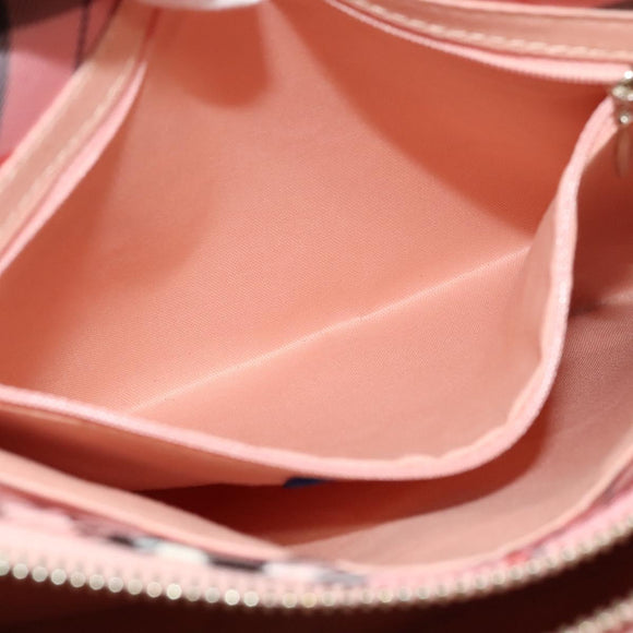 BURBERRY Nova Check Blue Label Shoulder Bag Nylon Pink Silver Auth 138245