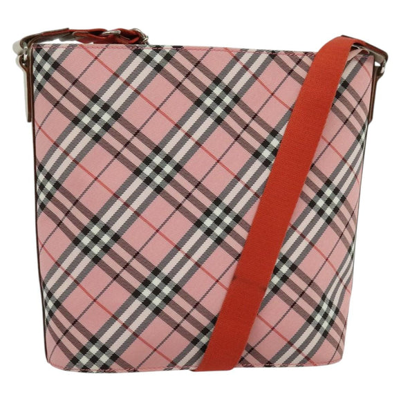 BURBERRY Nova Check Blue Label Shoulder Bag Nylon Pink Silver Auth 138245