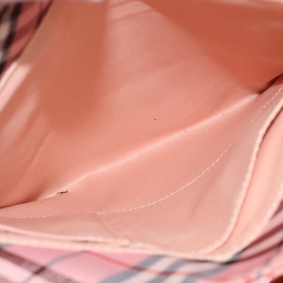 BURBERRY Nova Check Blue Label Shoulder Bag Nylon Pink Silver Auth 138245