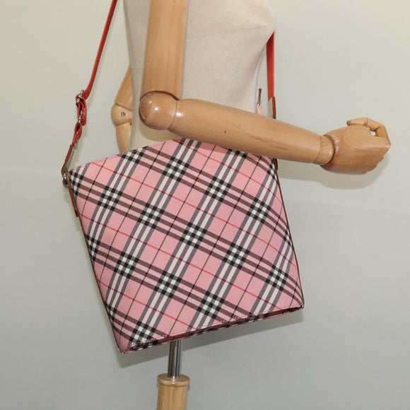 BURBERRY Nova Check Blue Label Shoulder Bag Nylon Pink Silver Auth 138245