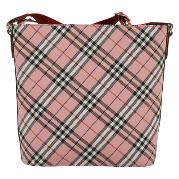 BURBERRY Nova Check Blue Label Shoulder Bag Nylon Pink Silver Auth 138245