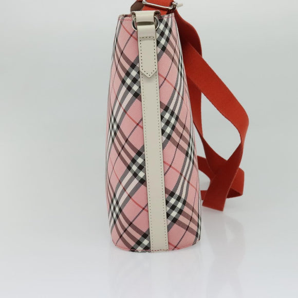 BURBERRY Nova Check Blue Label Shoulder Bag Nylon Pink Silver Auth 138245