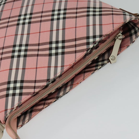 BURBERRY Nova Check Blue Label Shoulder Bag Nylon Pink Silver Auth 138245