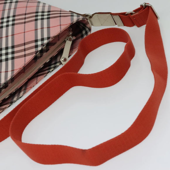 BURBERRY Nova Check Blue Label Shoulder Bag Nylon Pink Silver Auth 138245
