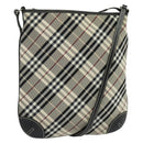 BURBERRY Nova Check Blue Label Shoulder Bag Nylon Beige Silver Auth 138246-1