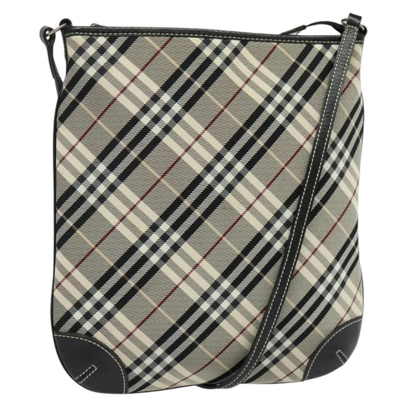 BURBERRY Nova Check Blue Label Shoulder Bag Nylon Beige Silver Auth 138246