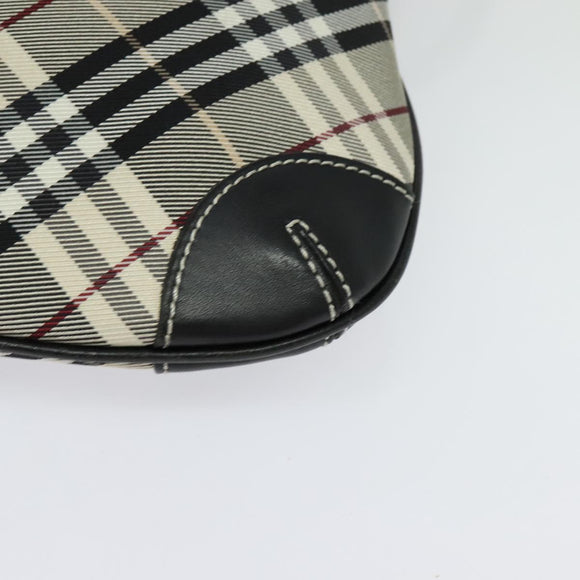 BURBERRY Nova Check Blue Label Shoulder Bag Nylon Beige Silver Auth 138246