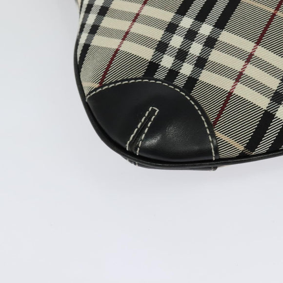 BURBERRY Nova Check Blue Label Shoulder Bag Nylon Beige Silver Auth 138246