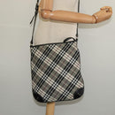 BURBERRY Nova Check Blue Label Shoulder Bag Nylon Beige Silver Auth 138246-19