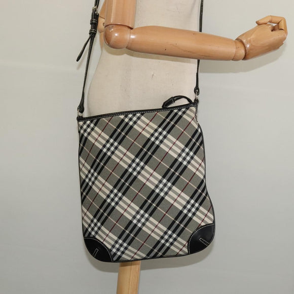 BURBERRY Nova Check Blue Label Shoulder Bag Nylon Beige Silver Auth 138246