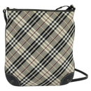 BURBERRY Nova Check Blue Label Shoulder Bag Nylon Beige Silver Auth 138246-2