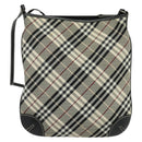 BURBERRY Nova Check Blue Label Shoulder Bag Nylon Beige Silver Auth 138246-3