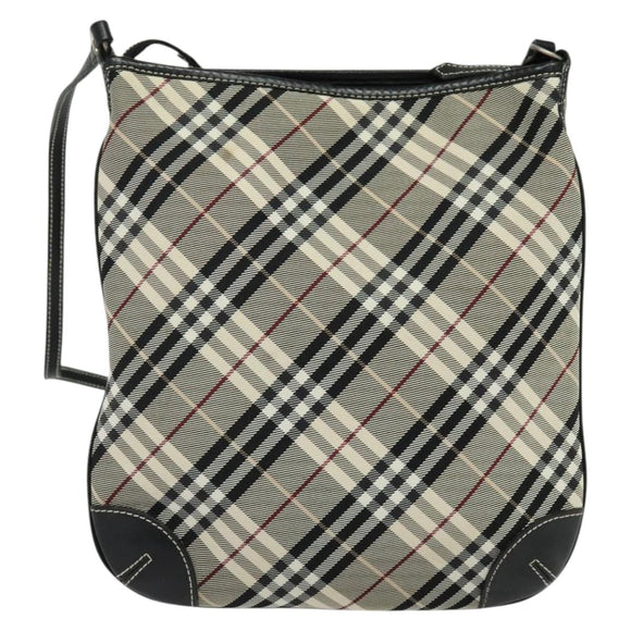 BURBERRY Nova Check Blue Label Shoulder Bag Nylon Beige Silver Auth 138246