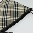 BURBERRY Nova Check Blue Label Shoulder Bag Nylon Beige Silver Auth 138246-6
