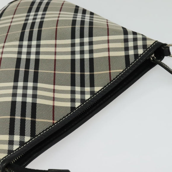 BURBERRY Nova Check Blue Label Shoulder Bag Nylon Beige Silver Auth 138246