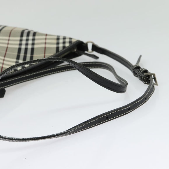 BURBERRY Nova Check Blue Label Shoulder Bag Nylon Beige Silver Auth 138246