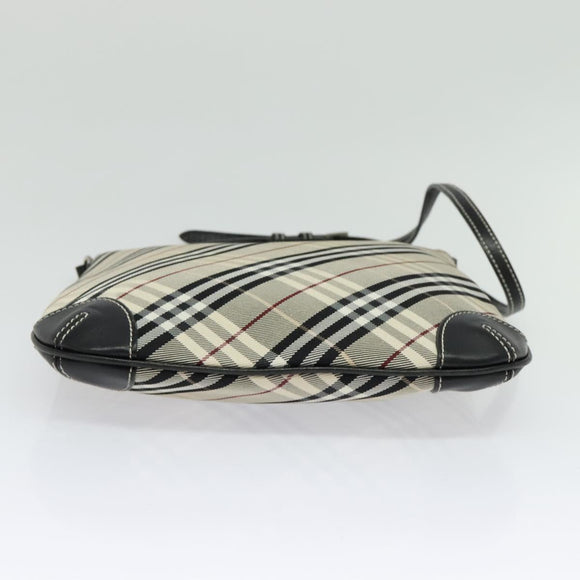 BURBERRY Nova Check Blue Label Shoulder Bag Nylon Beige Silver Auth 138246